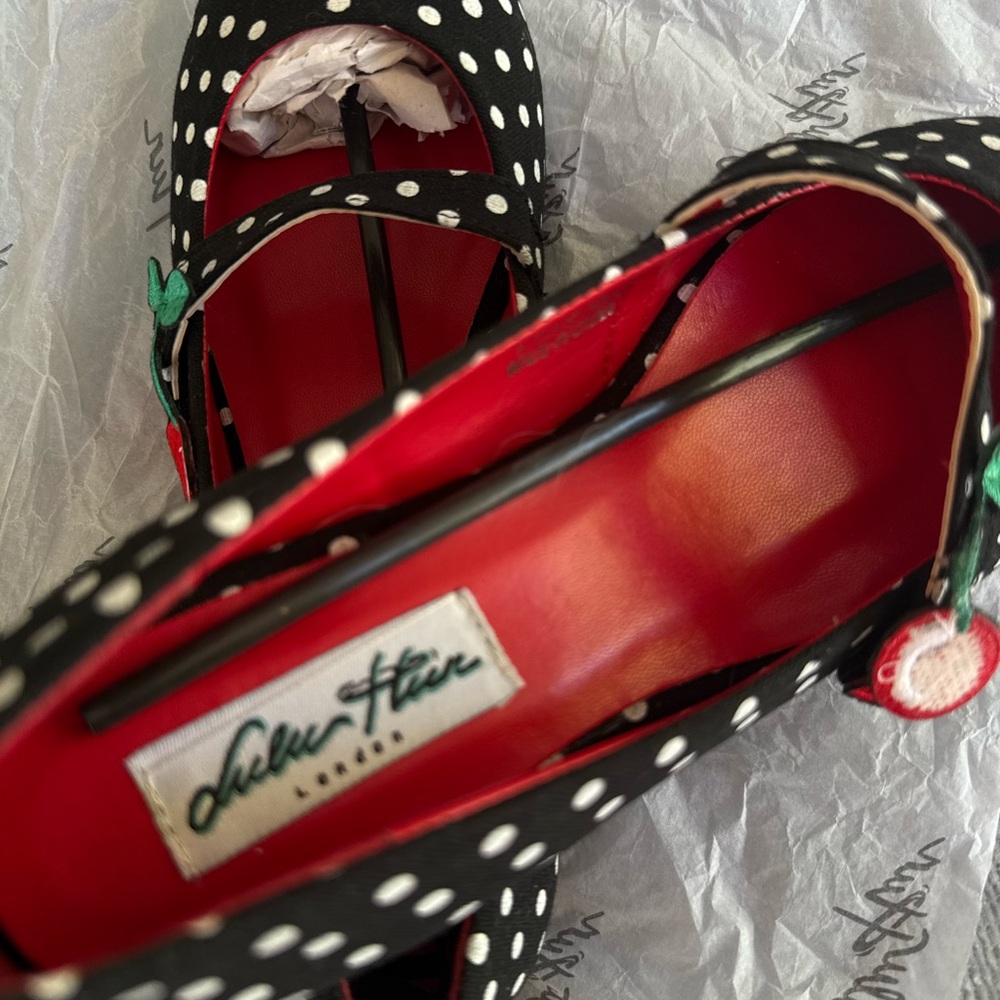 LULU HUN 50s Sally Cherry Polka Flats in Black - Picture 13 of 16